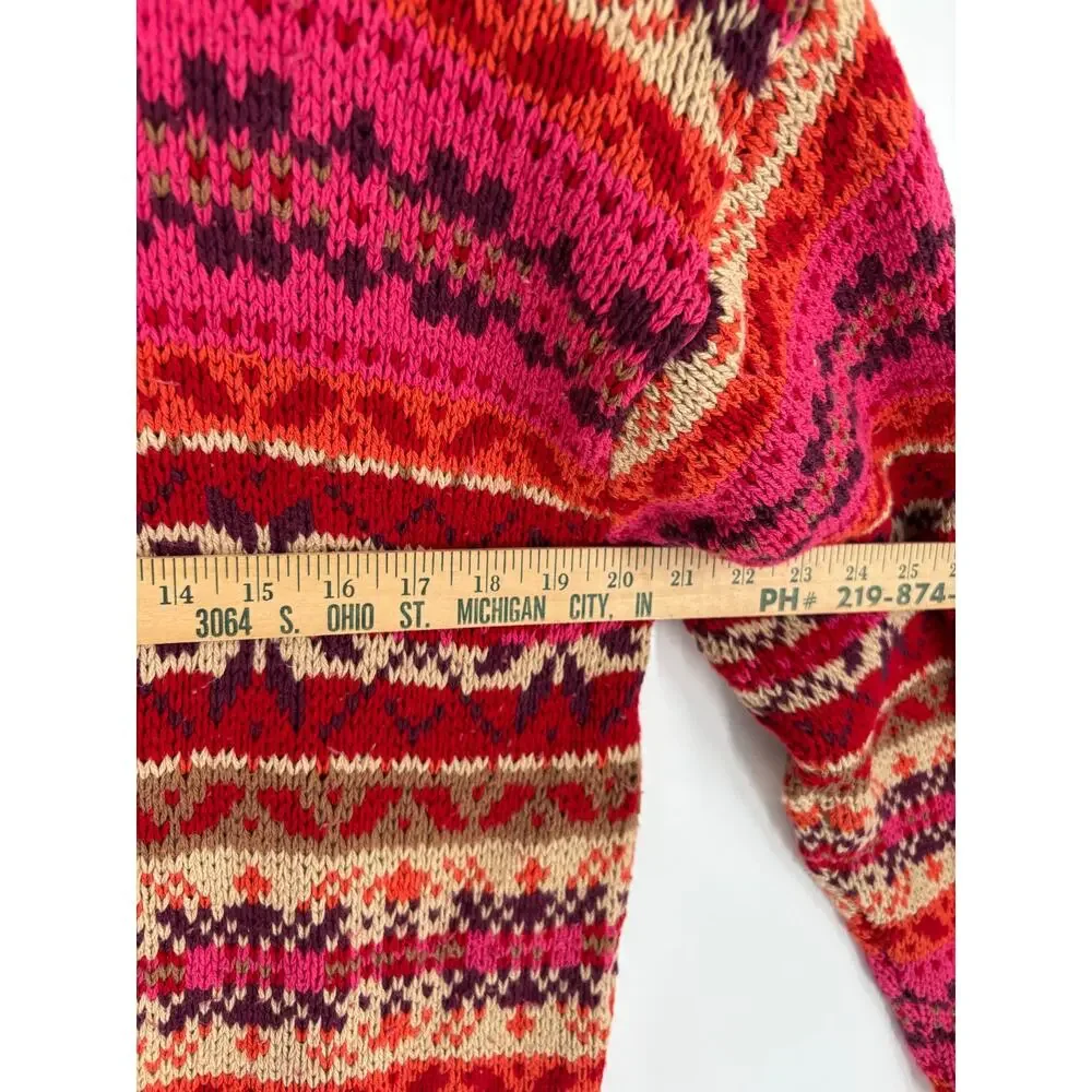 Vintage Eddie Bauer Fair Isle Knit Sweater, Womens Sz L Made In USA, 100% Cotton